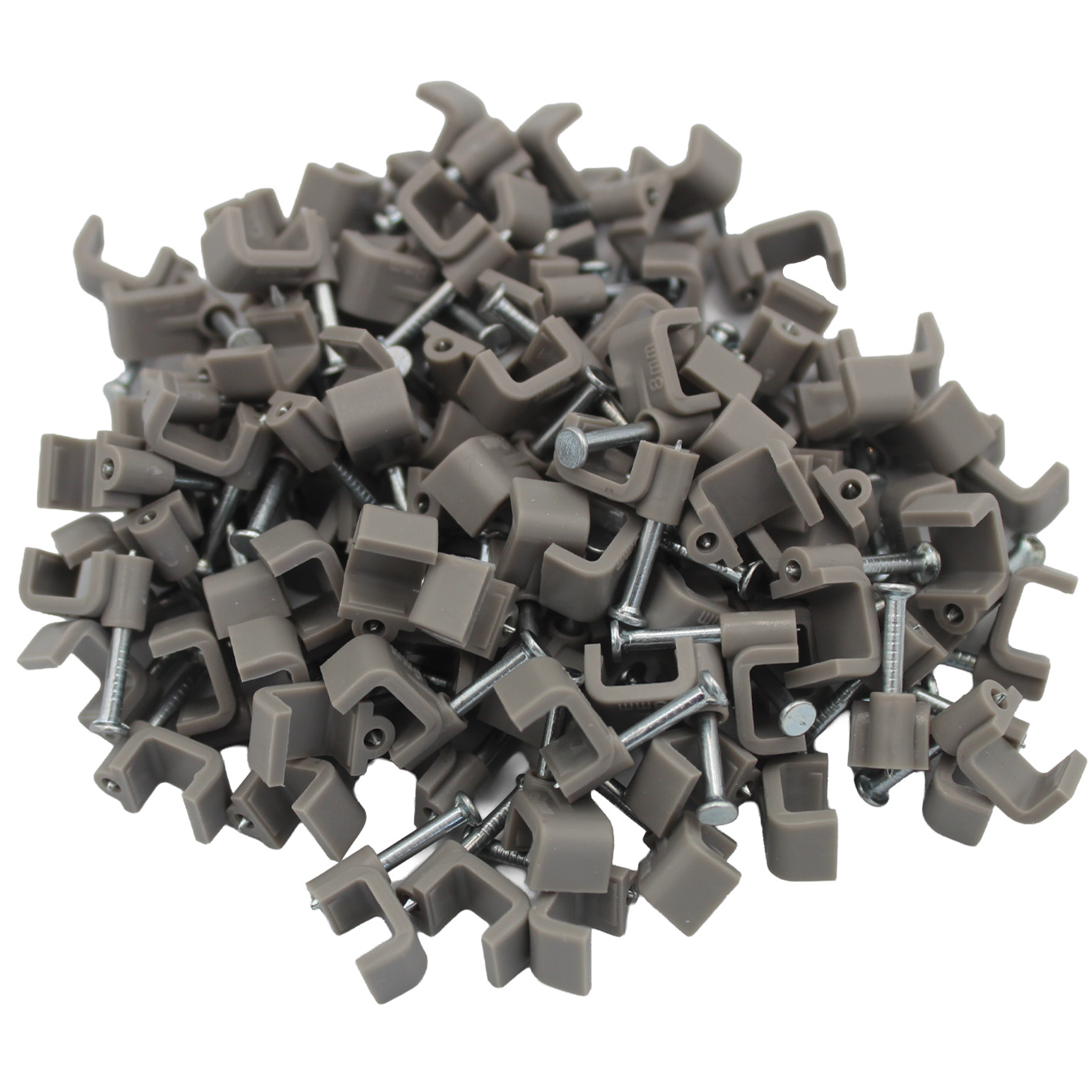 1mm Twin & Earth Round Clips Grey (100)